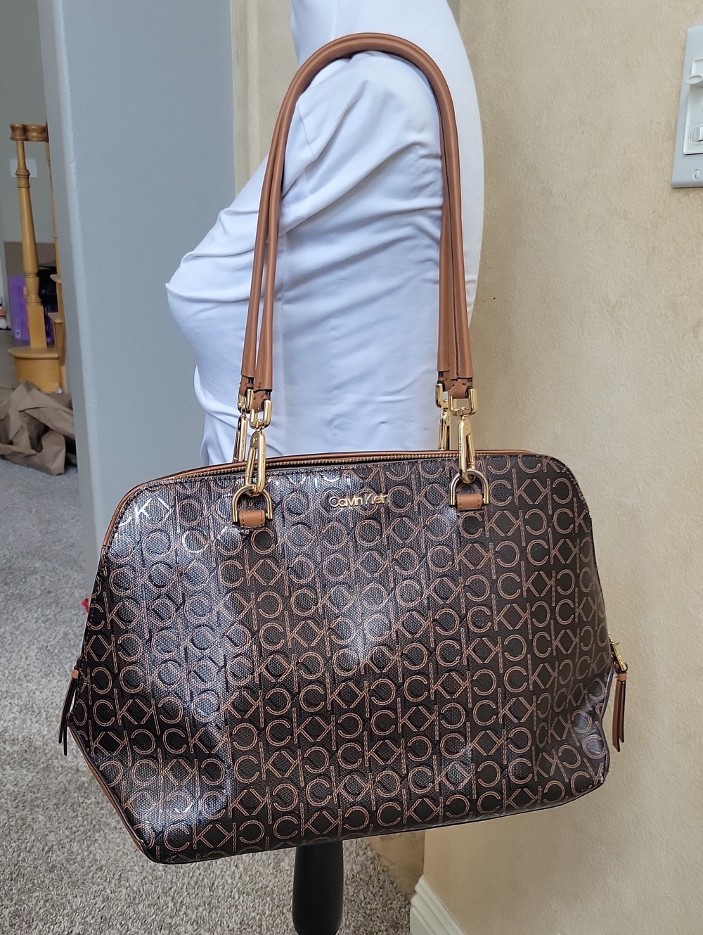 Calvin Klein Brown Signature Satchel Bag